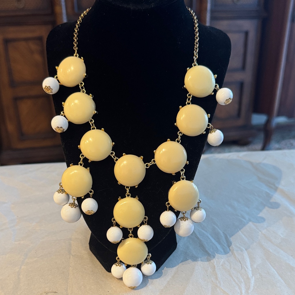 Elegant Yellow And White Statement Necklace 35$